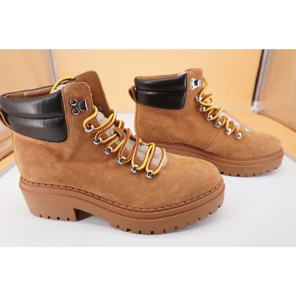 Marc Fisher Nairy Brown Leather Shearling ankle boot size 8.5 biker Lugg wool - Picture 3 of 10